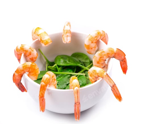 Preview: Shrimp and Spinach Salad Bowl on White Background