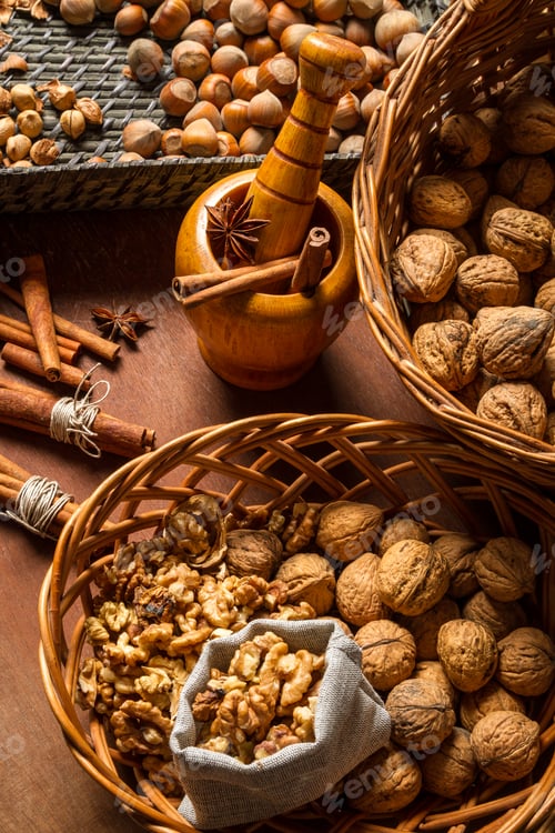 Preview: Brown ingredients on the old wooden table