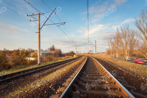 Preview: Industrial landscape with railway station at sunset