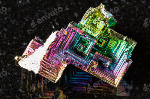 Preview: rough grown bismuth crystals mineral on black