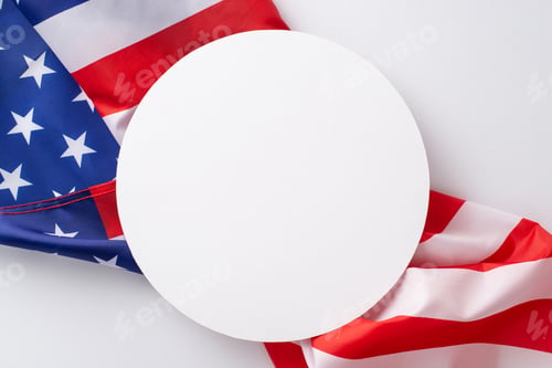 Preview: Public holiday in USA concept. High angle view photo of empty circle surrounded