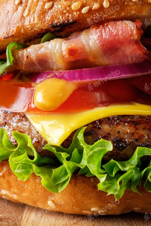 Preview: Layers of fresh homemade tasty burger closeup