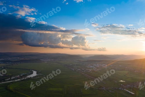 Preview: Aerial view of the Somesul river shore in summer, Dej, Romania