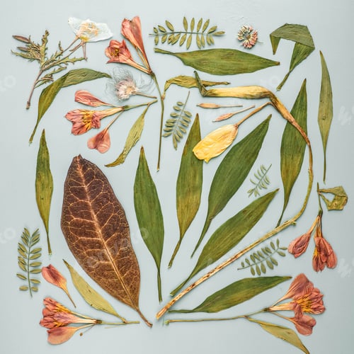 Preview: Beautiful herbarium composition made of different types of leaves on a light background