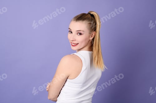Preview: Smiling Woman in White Tank Top with Ponytail