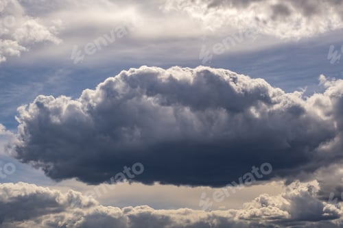 Preview: Blue sky background with tiny stratus cirrus striped clouds before storm.