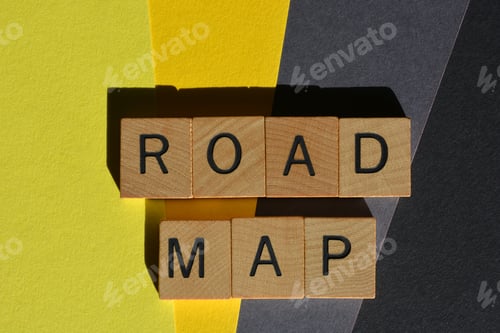 Preview: Road Map, words in wooden alphabet letters, used to express a plan of action or intended route