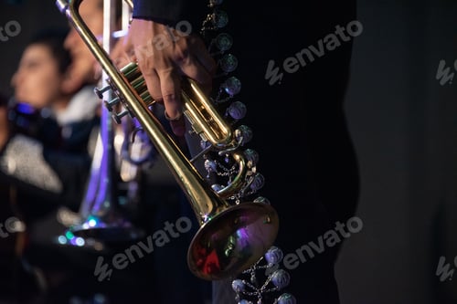 Preview: MEXICAN MUSICIAN MARIACHI WITH TRADITIONAL TRUMPET IN MEXICAN SERENATA