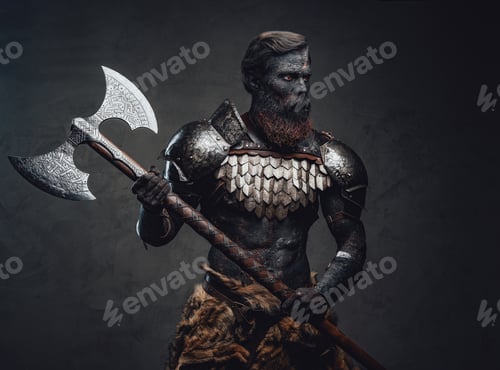 Preview: Dangerous antique warrior from the ash holding a huge axe