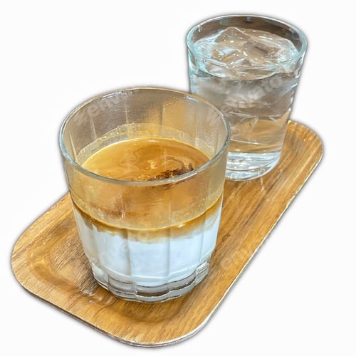 Preview: Latte and Water on Wooden Tray