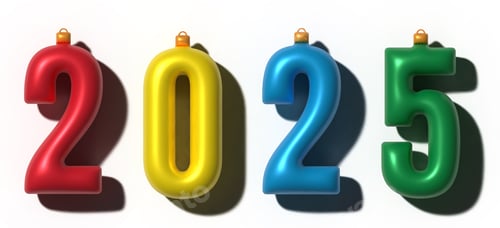 Preview: Multicolored numbers 2025 with shadow on isolated background