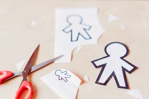 Preview: Funny paper toys near scissors