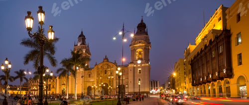 Preview: Panoramic view of the cathedral of Lima at night, Peru, South America