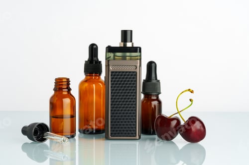 Preview: Vape liquid with cherry flavor on white background