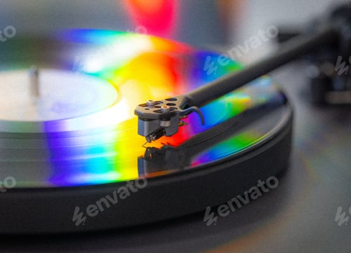 Preview: vinyl record with colorful lights reflection