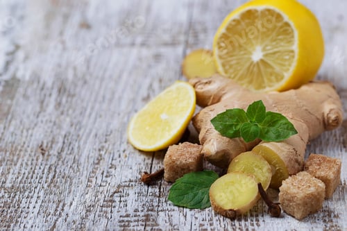 Preview: Ginger, lemon and mint on light background