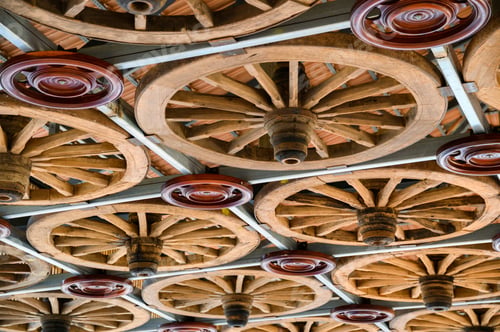 Preview: Wooden wheels design holding on ceiling