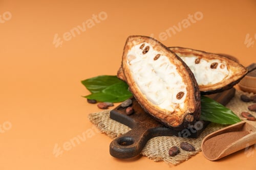 Preview: Concept of fresh and aromatic food - cacao beans