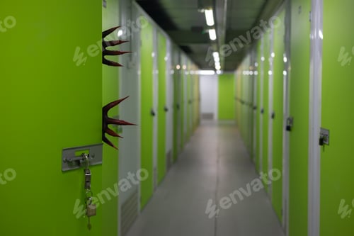 Preview: Monster hands with bloody claws appear from an open door that was forgotten to close in a secret lab