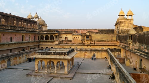 Preview: High angle shot of Amber Fort site as part of Hill Forts of Rajastan group in India