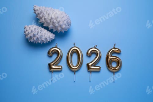 Visualização: Decoração de velas douradas e pinhas para a celebração do Ano Novo em 2026