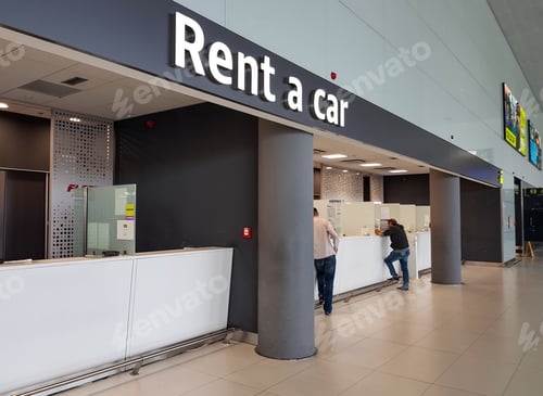 Preview: Rent a car counter at the airport.