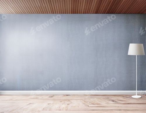 Preview: Modern Minimalist Room With Wooden Ceiling and Lamp
