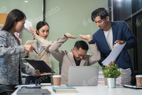 Preview: Asian business team is angry and blames the colleague for poor work