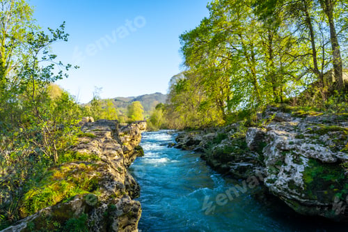 Preview: The Sella river near the town of Cangas de Onis. Asturias. Spain