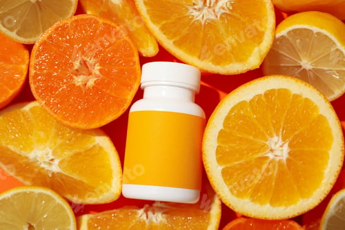 Preview: Vitamin C biosupplement, bottle on a light background.