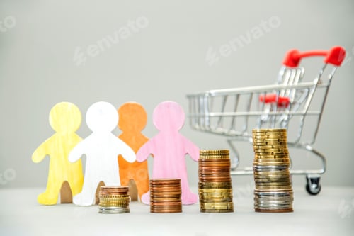 Preview: Figurines with coins near a shopping cart