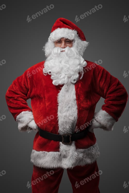 Preview: Santa with red costume posing against gray background