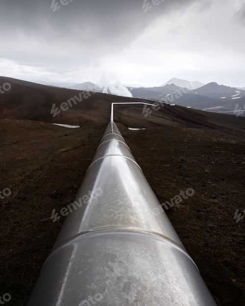 Preview: Iceland landscape with pipes in mountains