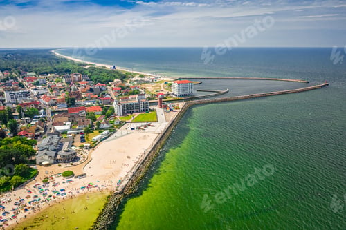 Preview: Beach in Darlowko at Baltic Sea. Tourism by sea, Poland.