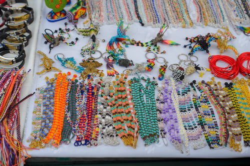 Preview: Accessories made with multicolored chaquira. Mexican handicrafts made with colorful stones.