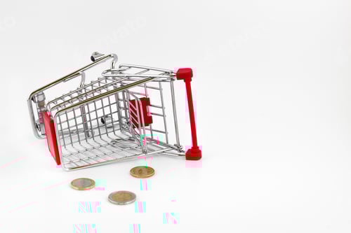 Preview: Mini Shopping Carts and Euro Coins on White