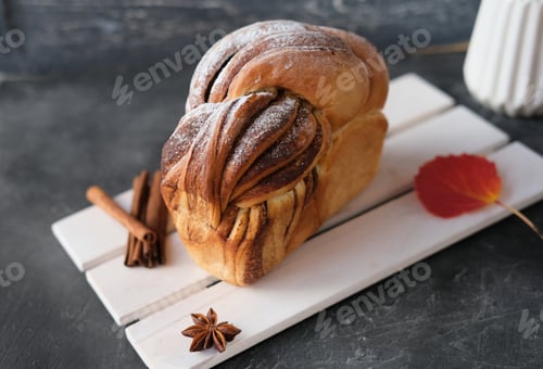 Preview: artisan sourdough cinnamon swirl bread on wooden rack