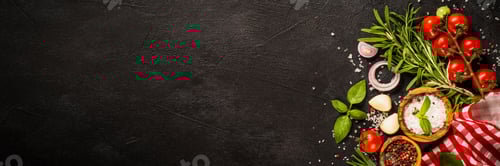 Preview: Food cooking background at black top view