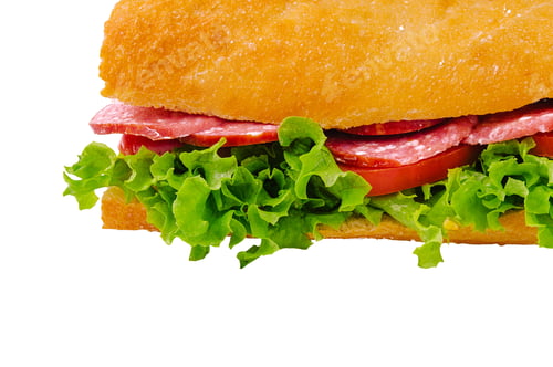 Preview: Fresh salami sandwich on white background