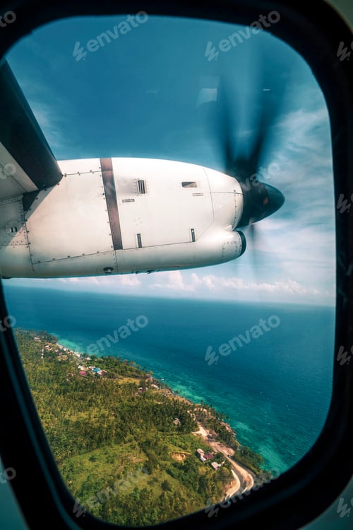 Preview: Aeroplane window view of Pulau Weh Island, Aceh Province, Sumatra, Indonesia, Asia