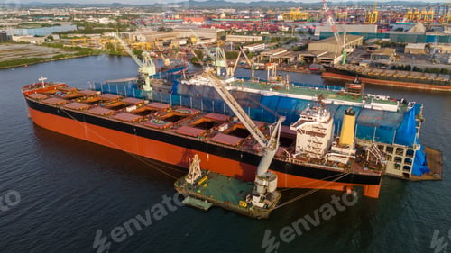 Preview: cargo container ship at dry dock concept maintenance service working in the sea