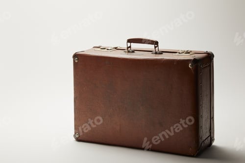 Preview: retro leather brown suitcase on grey background