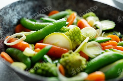 Preview: Vegan vegetables on pan on table