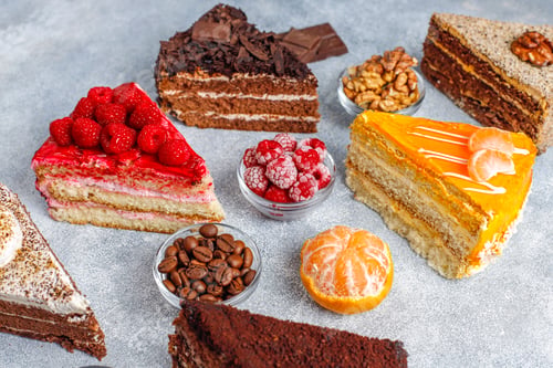 Preview: Assortment of pieces of cake.