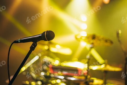 Preview: Shot of a microphone standing on a stage on a concert