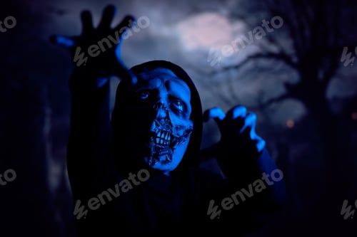 Preview: Scary zombie under blue neon light