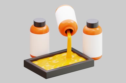 Preview: Orange Resin Liquid Pouring From Bottle Into Tray