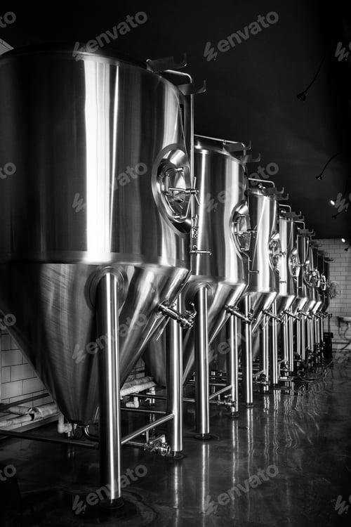 Preview: Modern german beer brewery industrial equipment in black and white