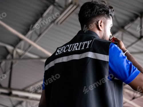 Preview: man backside person wear shirt security talk speak communication discussion talkie walkie radio body