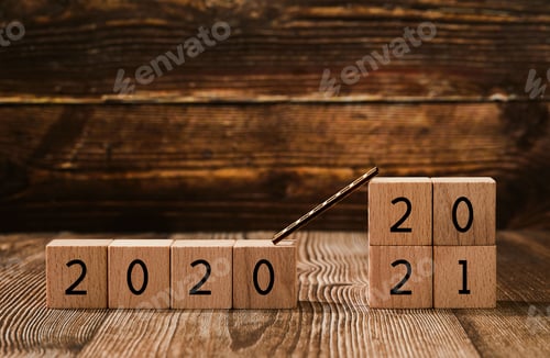 Preview: 2020 and 2021 on wooden cubes - new year concept
